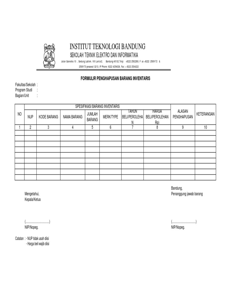 Formulir Penghapusan Inventaris Barang | PDF