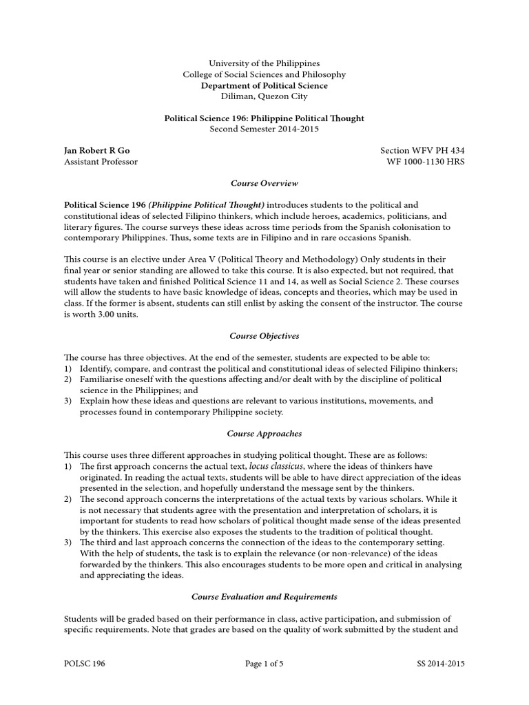 Philippine Political Thought Syllabus | PDF | Intellectual | Philippines
