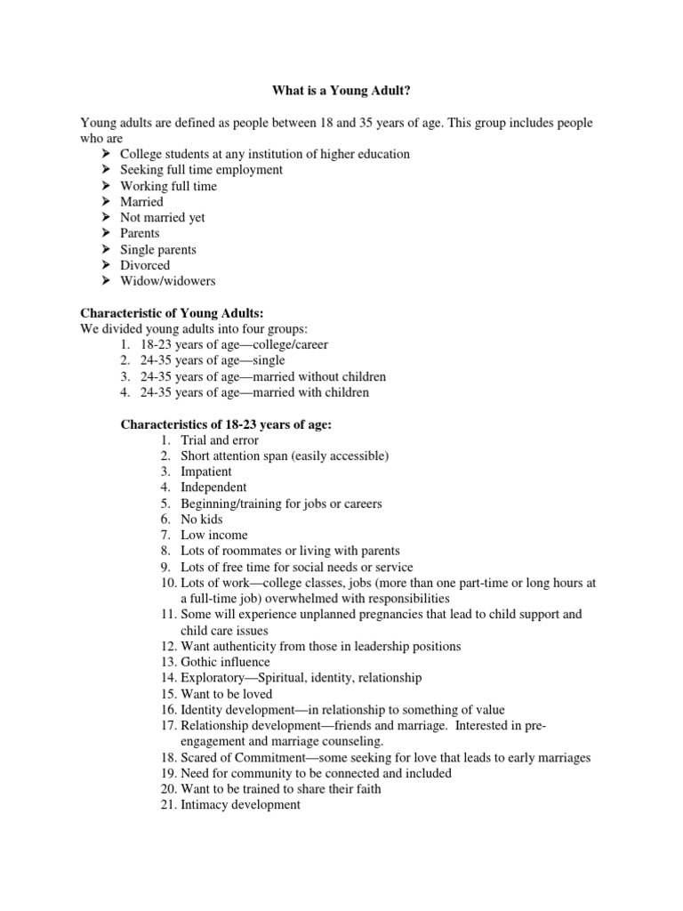 Understanding the Diverse Characteristics and Needs of Young Adults: A ...