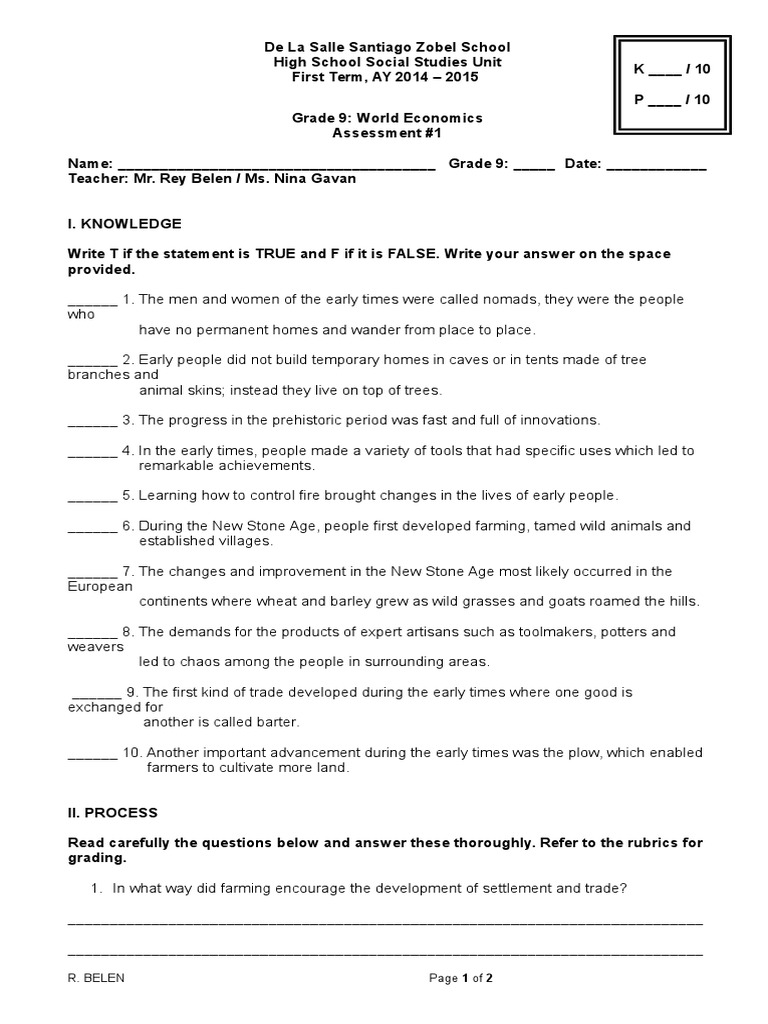 Ss 9 t1 A1 KP 1415 Checked | PDF | Rubric (Academic) | Neolithic