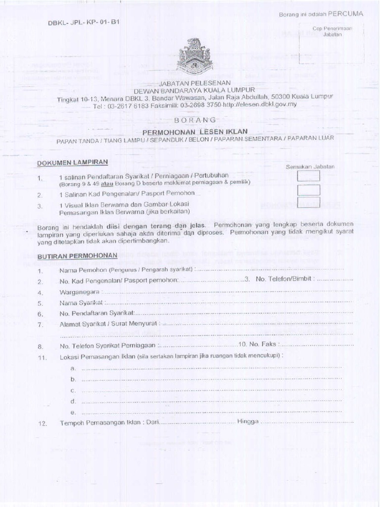 Borang Permohonan Lesen Iklan Atau Papan Tanda Pdf