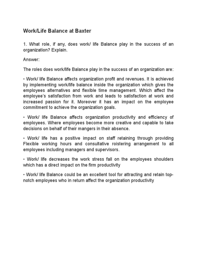 Work Life Balance at Baxter | PDF | Work–Life Balance | Diversity ...