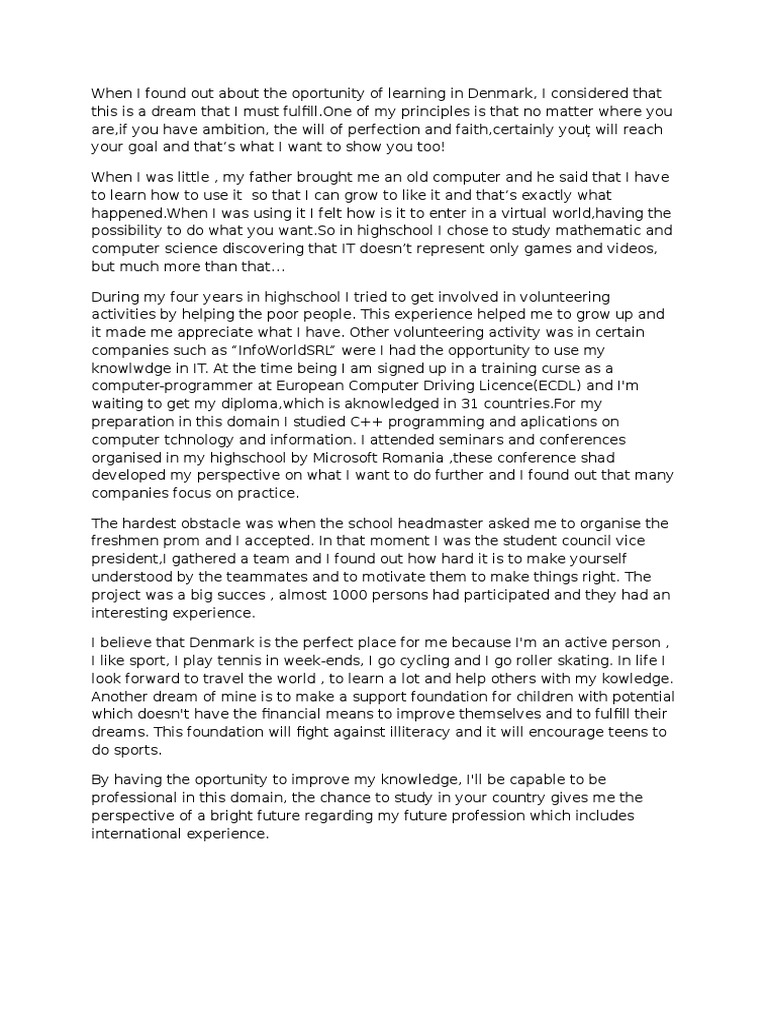 Model Scrisoare de Intentie Pentru Facultate | Learning | Cognition