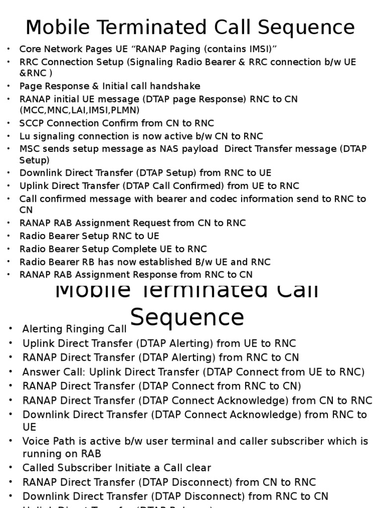 Mobile Terminated Call Sequence Explained | PDF