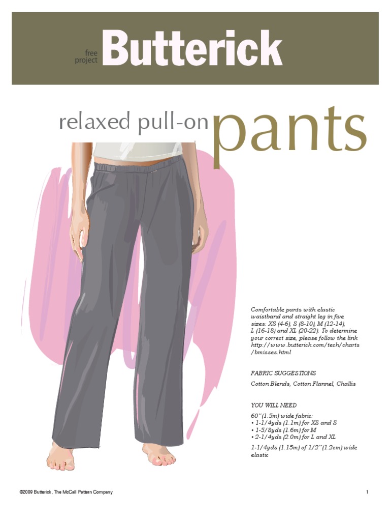 Sewing Pattern For Pull On Pants | PDF | Home & Garden