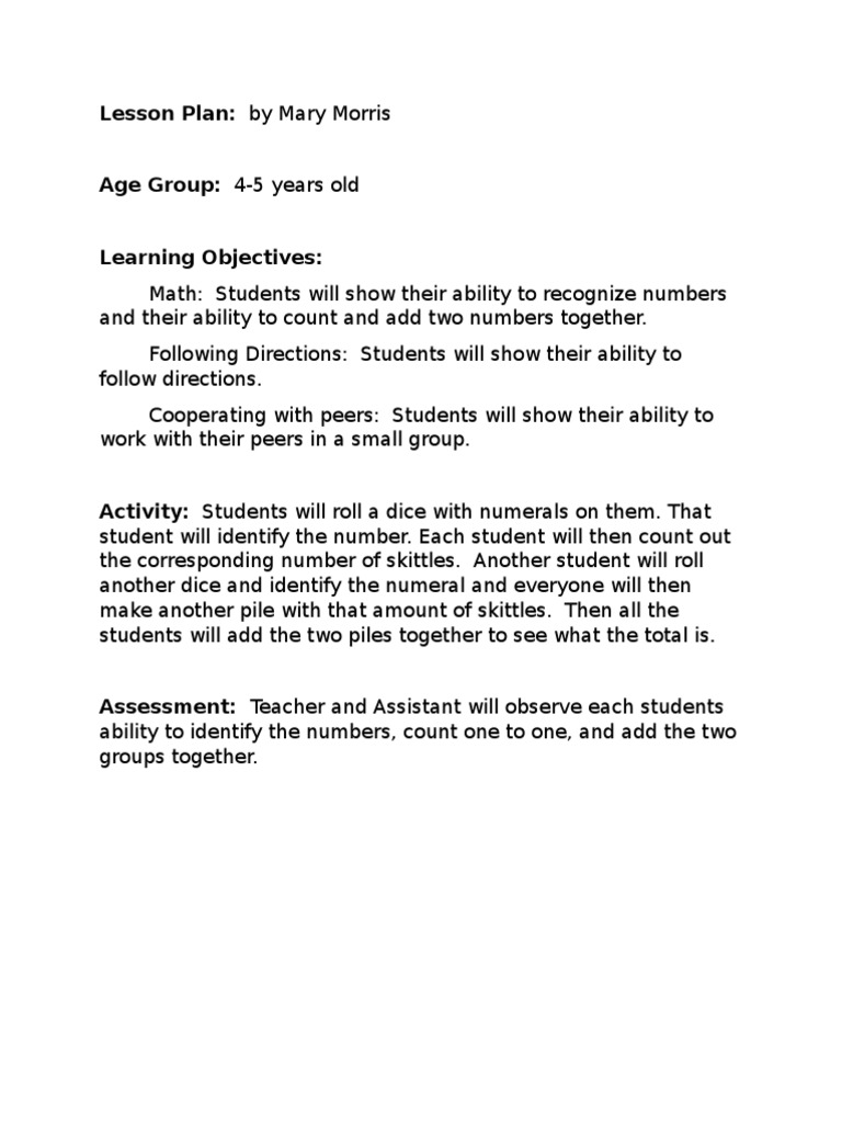 Math and Cooperation Lesson Plan for Kids | PDF