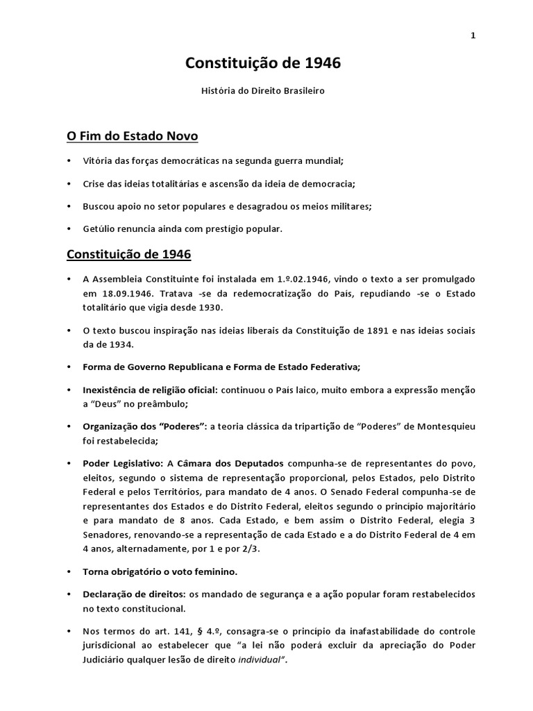 Cite Três Direitos Reconhecidos Na Constituição De 1946
