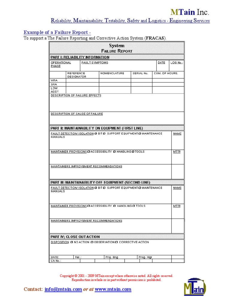 Fracas Form  PDF  Reliability Engineering  Systems Science Intended For Fracas Report Template