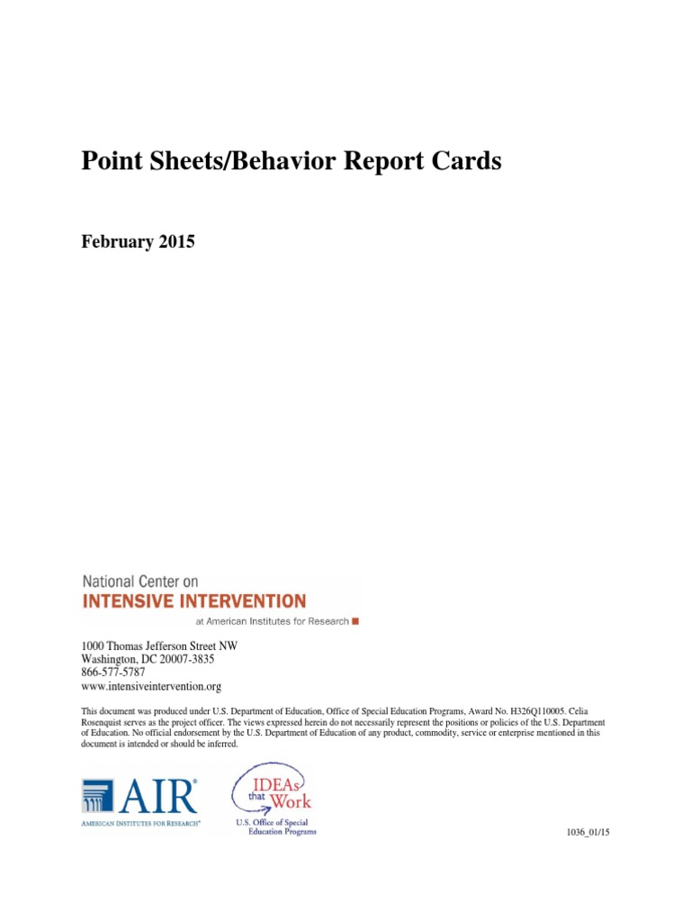 Point Sheets for Student Behavior | PDF | Reinforcement | Emergence