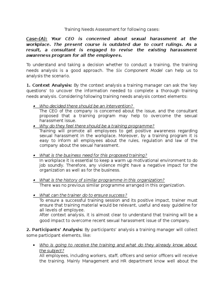 Training Needs Assessment Sexual Harassment Employment