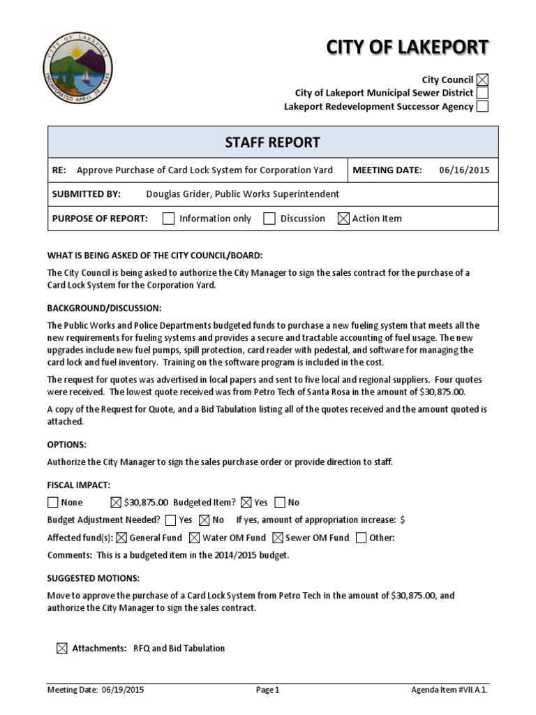 Lakeport City Council Budget and Water Conservation