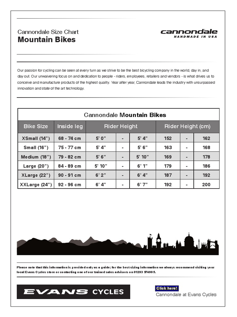 Cannondale Mountain Bike Sizing Chart Pdf Cycle Sport Land Transport