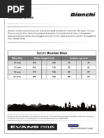 Bianchi Mountain Bike Sizing Chart