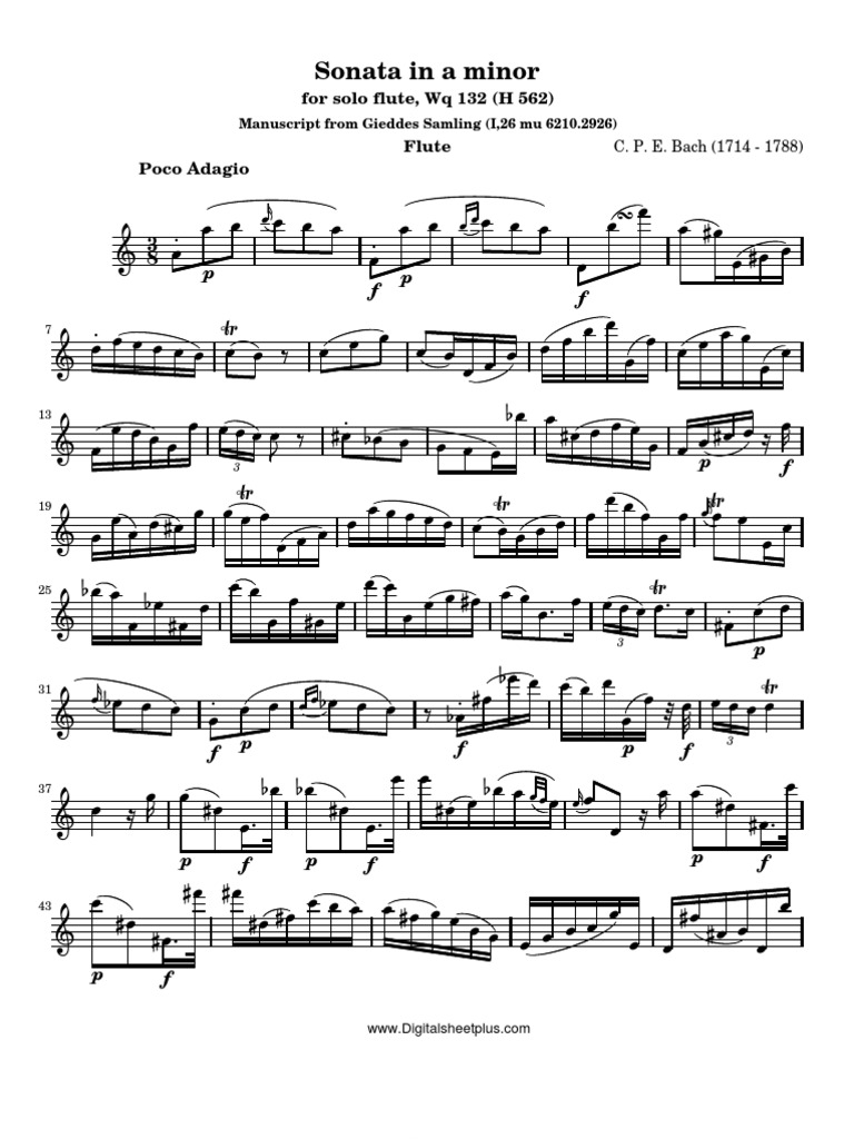 Bach, Carl Philipp Emanuel Sonata in A Minor for Solo Flute Wq 132 (H