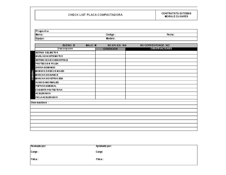 Check List Placa Compactadora | PDF | Tecnología