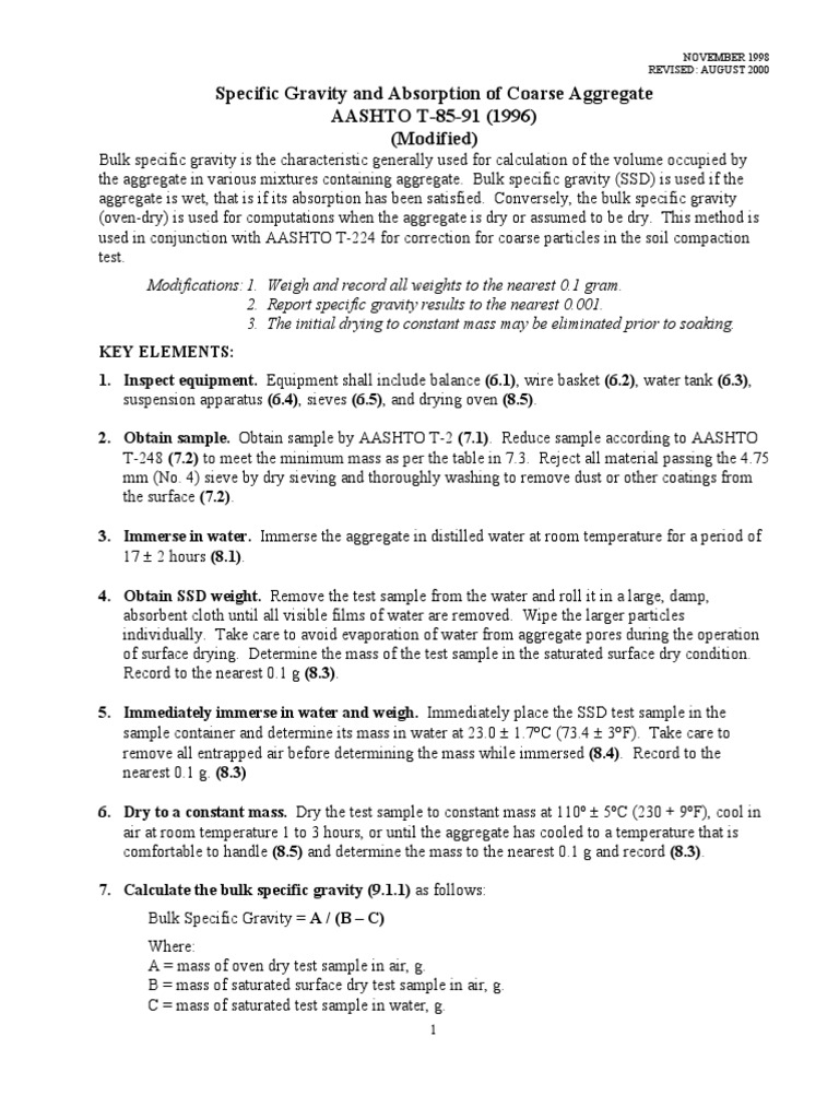 AASHTO T-85: Coarse Aggregate Testing | PDF | Technology & Engineering