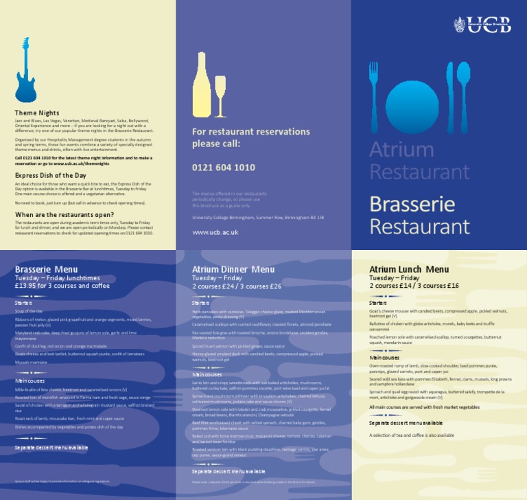 Atrium Restaurant Menus & Theme Nights | PDF | Menu | Restaurants
