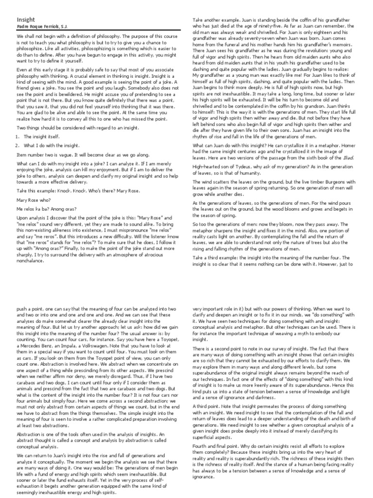 Insight: Padre Roque Ferriols, S.J | PDF | Abstraction | Insight
