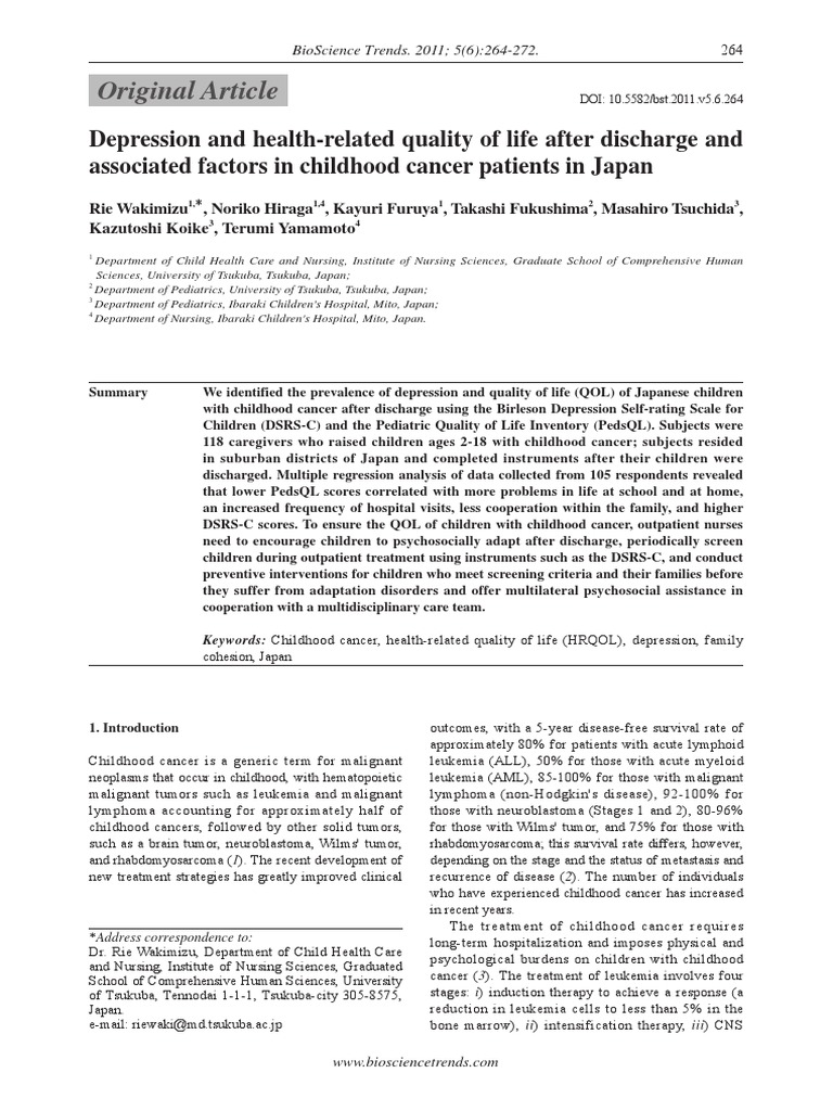 Depression Quality of Life Childhood Cancer Japan | PDF | Lymphoma ...