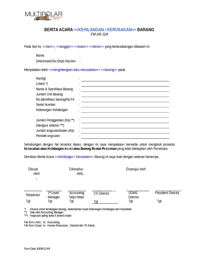 Berita Acara Kehilangan Kerusakan Barang.doc