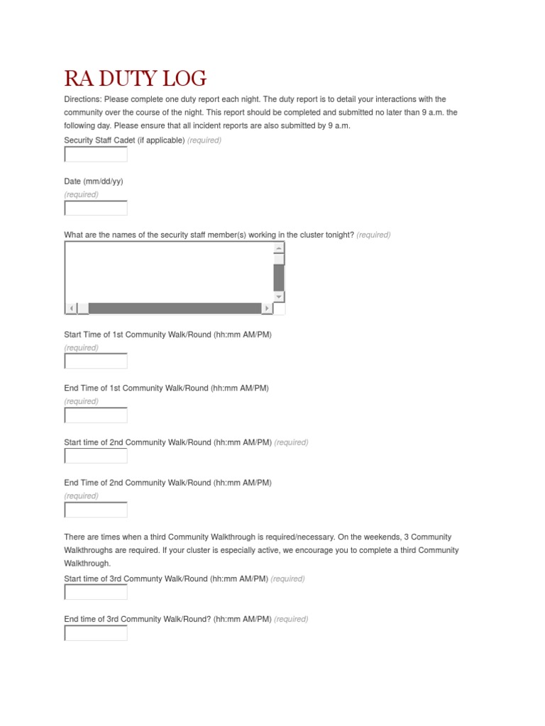 RA Duty Log Submission Guidelines | PDF | Career & Growth