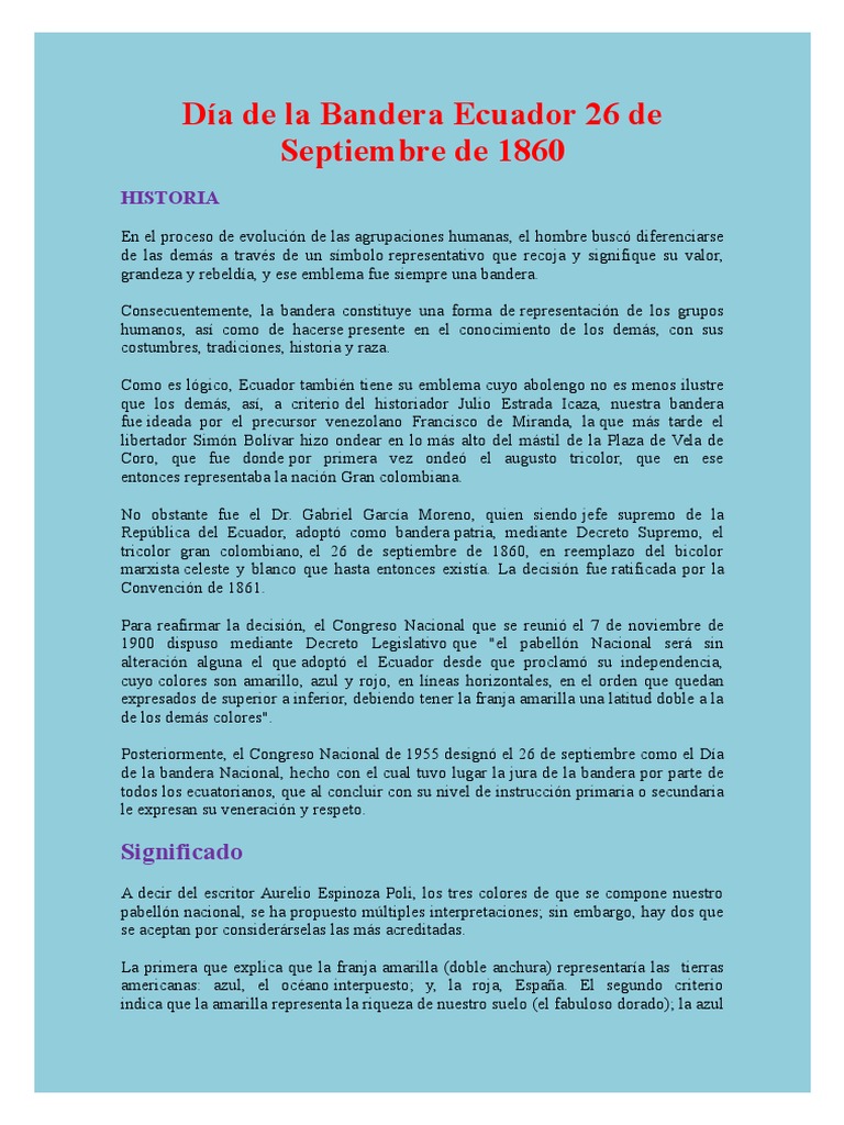 Dia De La Bandera Ecuador 26 De Septiembre De 1860 Simbolos