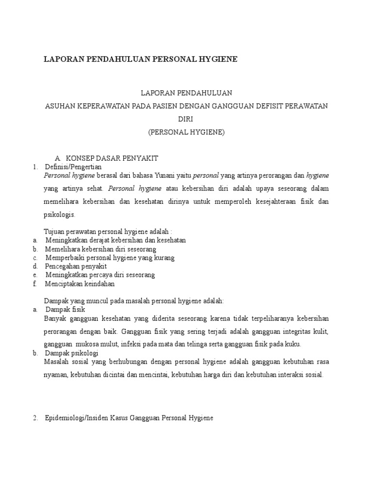 Contoh Laporan Kasus Personal Hygiene Seputar Laporan