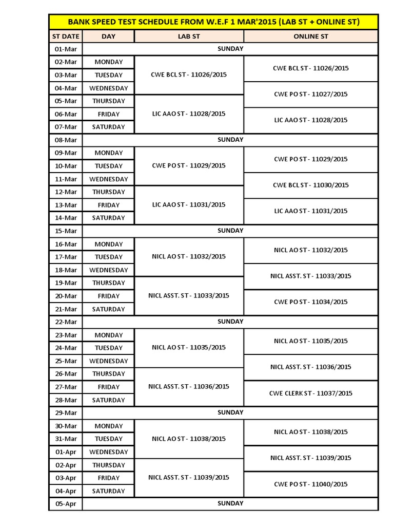 Bank Speed Test Schedule March 2015 | PDF | Career & Growth ...