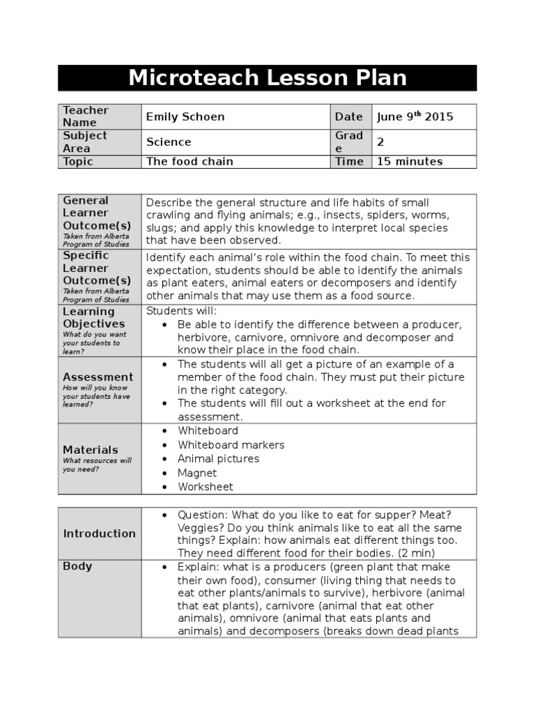 2nd Grade Science Food Chain Lesson Plan | PDF
