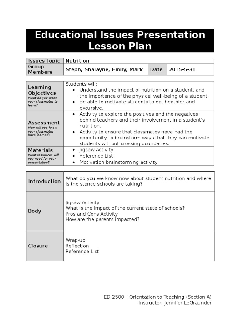 Nutrition Lesson Plan | PDF | Lesson Plan | Change