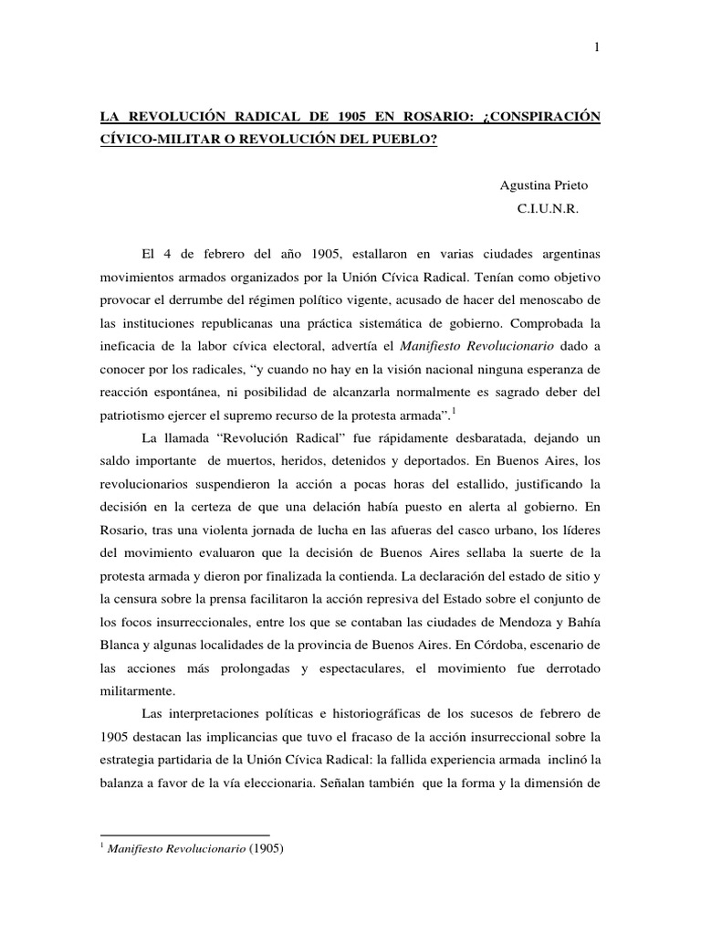 Revolucion Radical 1905 en Rosario Prieto PDF Anarquismo Buenos