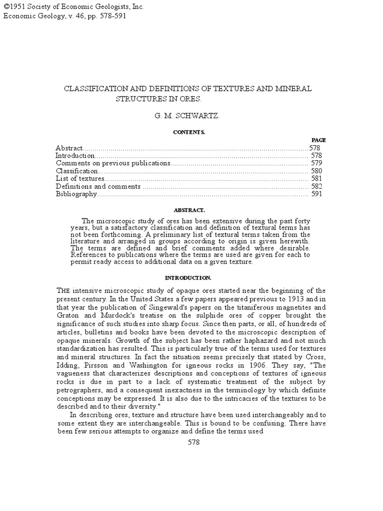 Classification and Definitions of Textures and Mineral Structures in ...