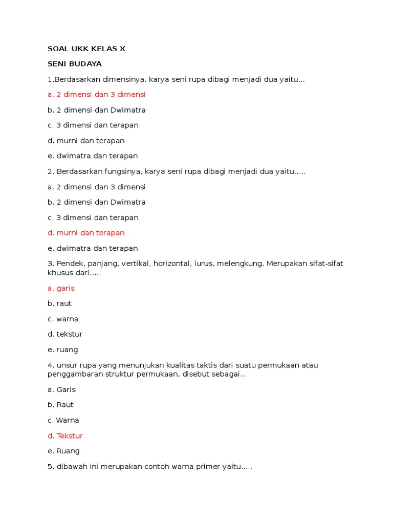 Soal Ukk Seni Budaya Kelas X