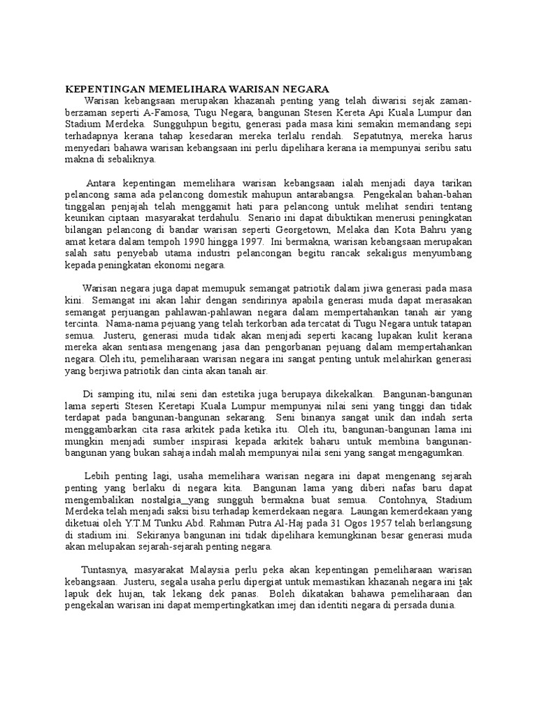 Kepentingan Memelihara Warisan Negara Pdf