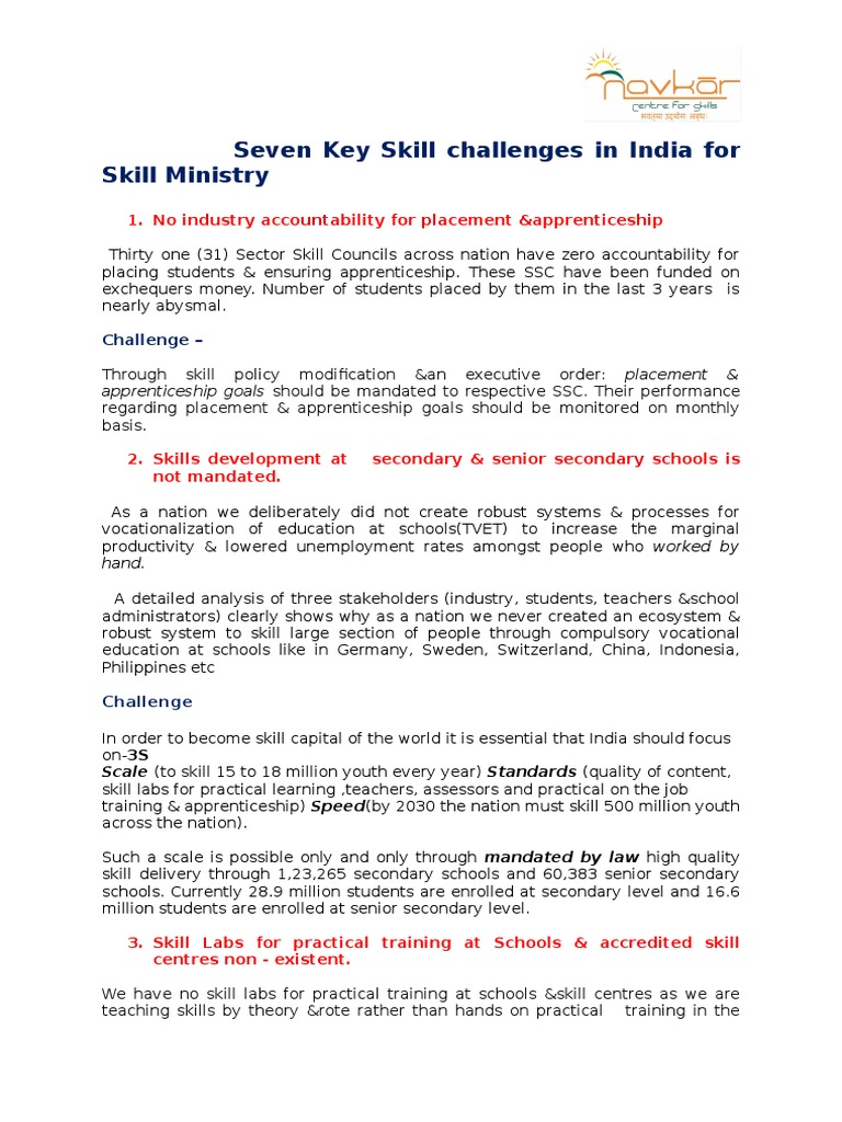 7 Key Challenges For Skill Development in India | PDF | Vocational ...