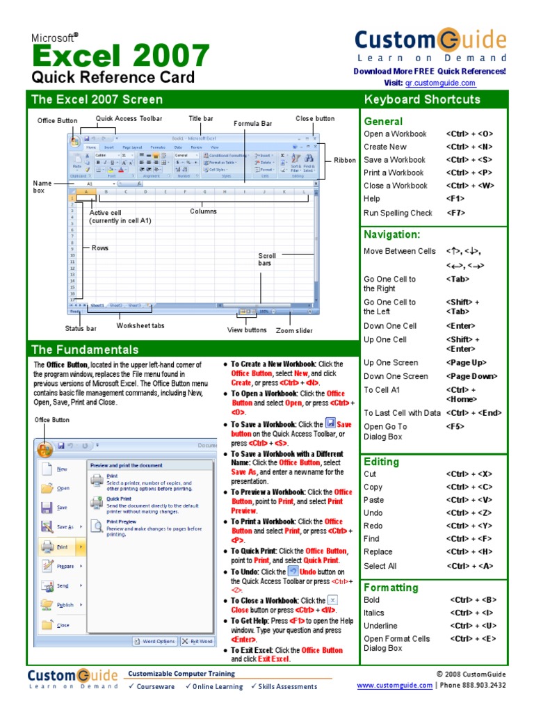 Excel Quick Reference 2007 | PDF | Microsoft Excel | Human–Computer ...