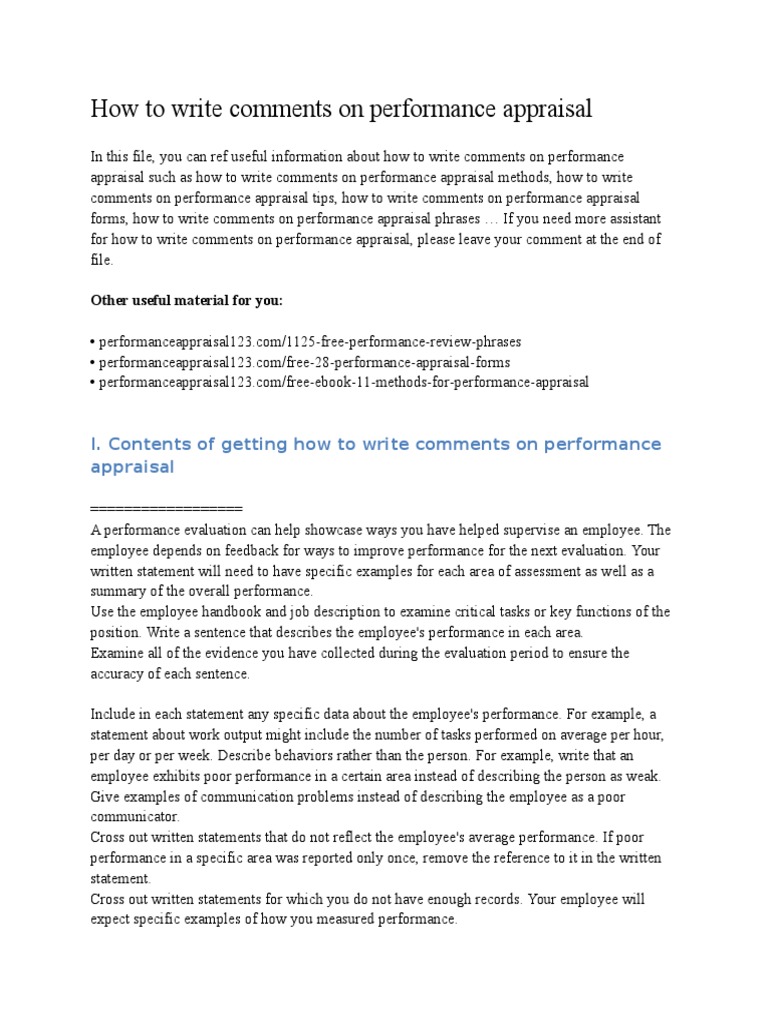 Writing Performance Appraisal Comments | PDF | Performance Appraisal ...