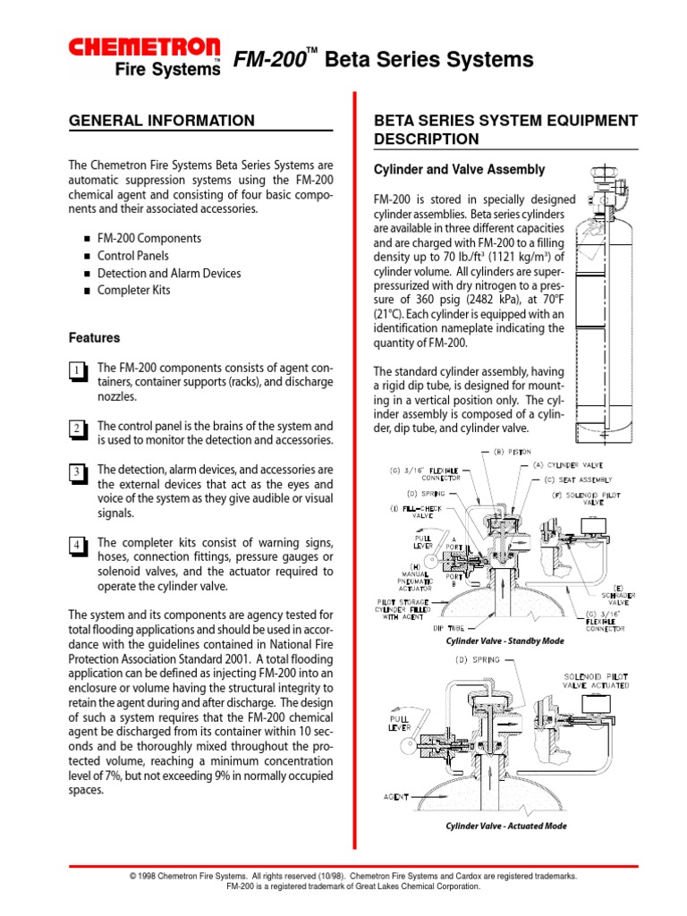 Chemetron FM-200 Beta Specs | Valve | Actuator