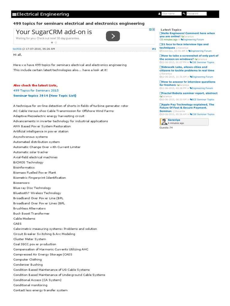 499 Topics For Seminars Electrical and Electronics Engineering