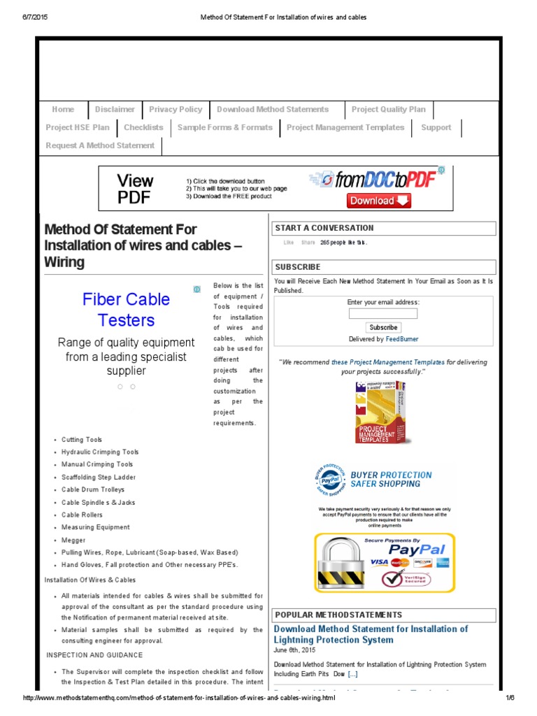 Method of Statement For Installation of Wires and Cables | PDF | Cable ...