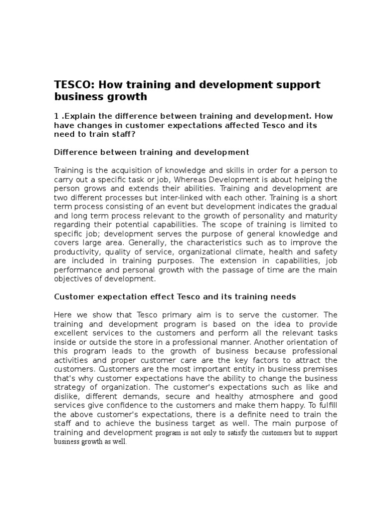 TESCO How Training and Development Support Business Growth Answers