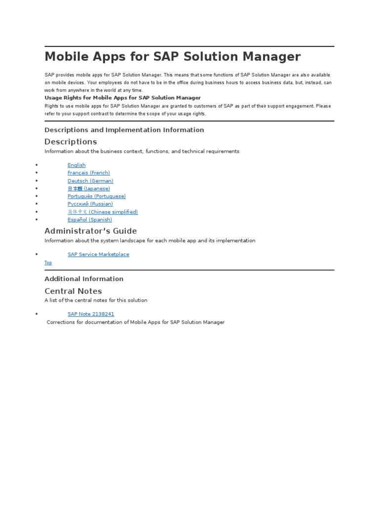 Mobile Apps for SAP Solution Manager | PDF | Business | Computers