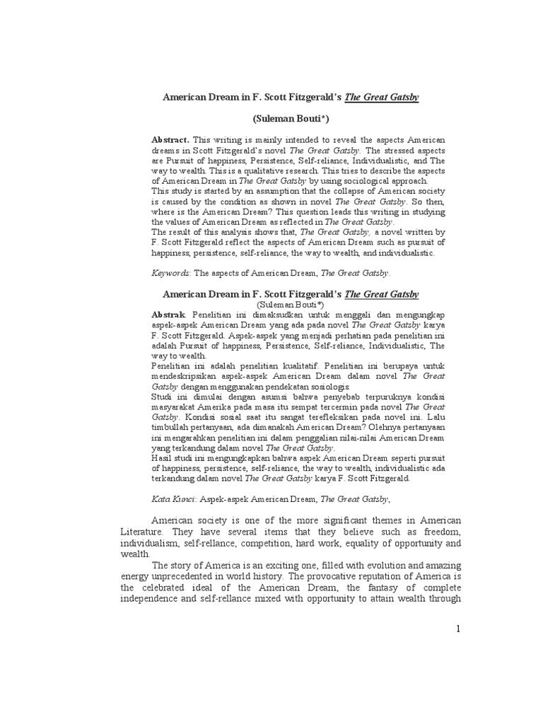 American Dream in F Scott Fitzgeralds The Great Gatsby PDF PDF The