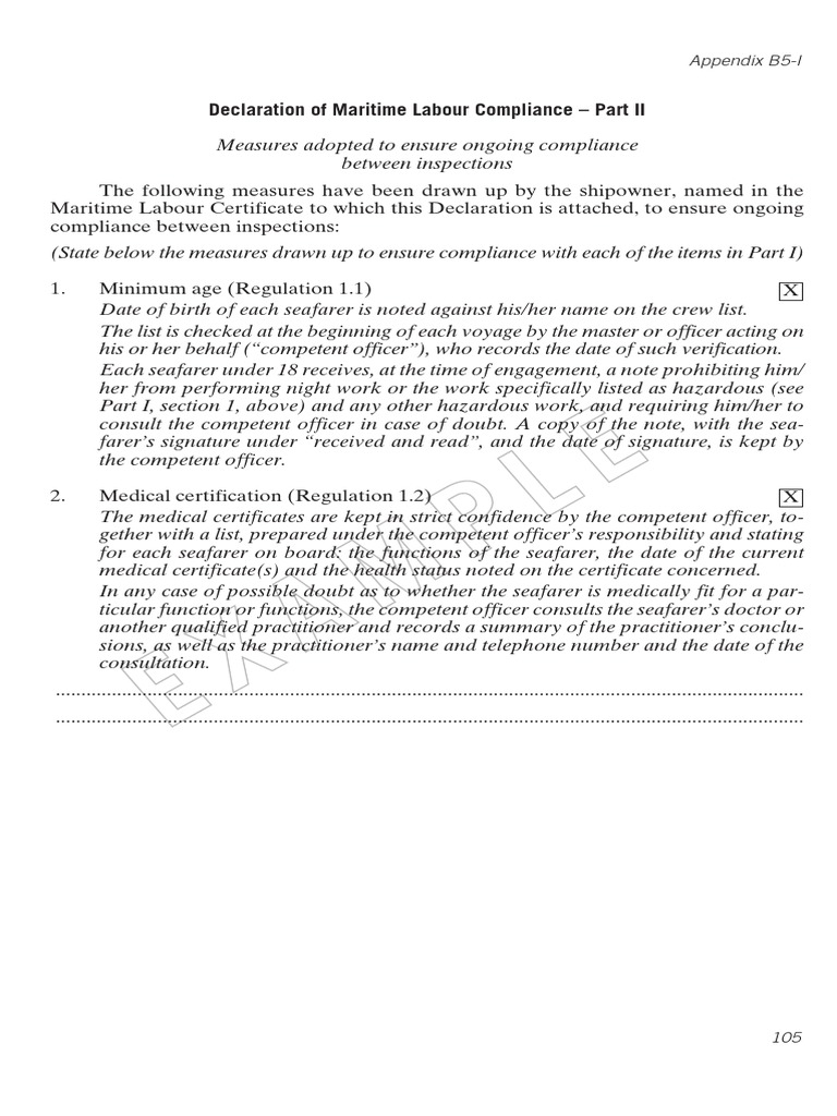 AM PL E: Declaration of Maritime Labour Compliance - Part II | PDF ...