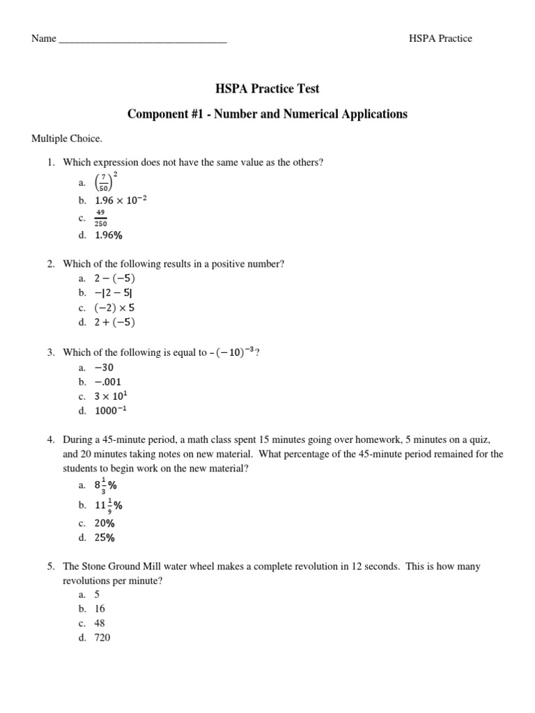 HSPA Math Practice Test Questions | PDF | Teaching Methods & Materials