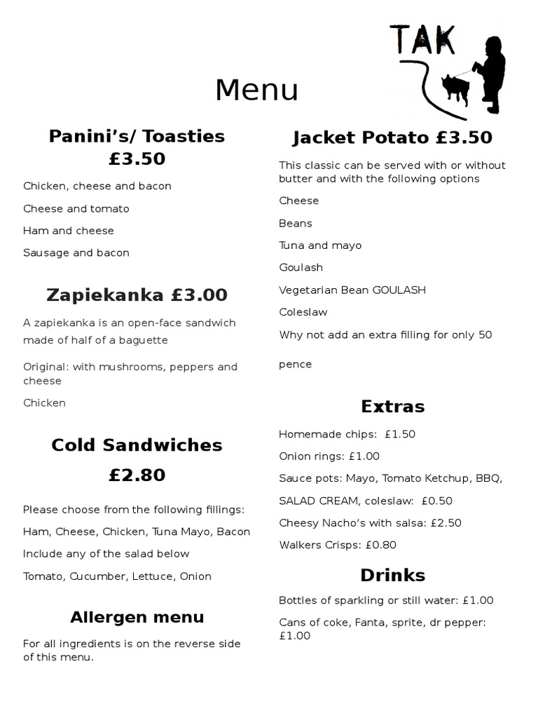 Tak Menu2 | PDF | Cooking, Food & Wine