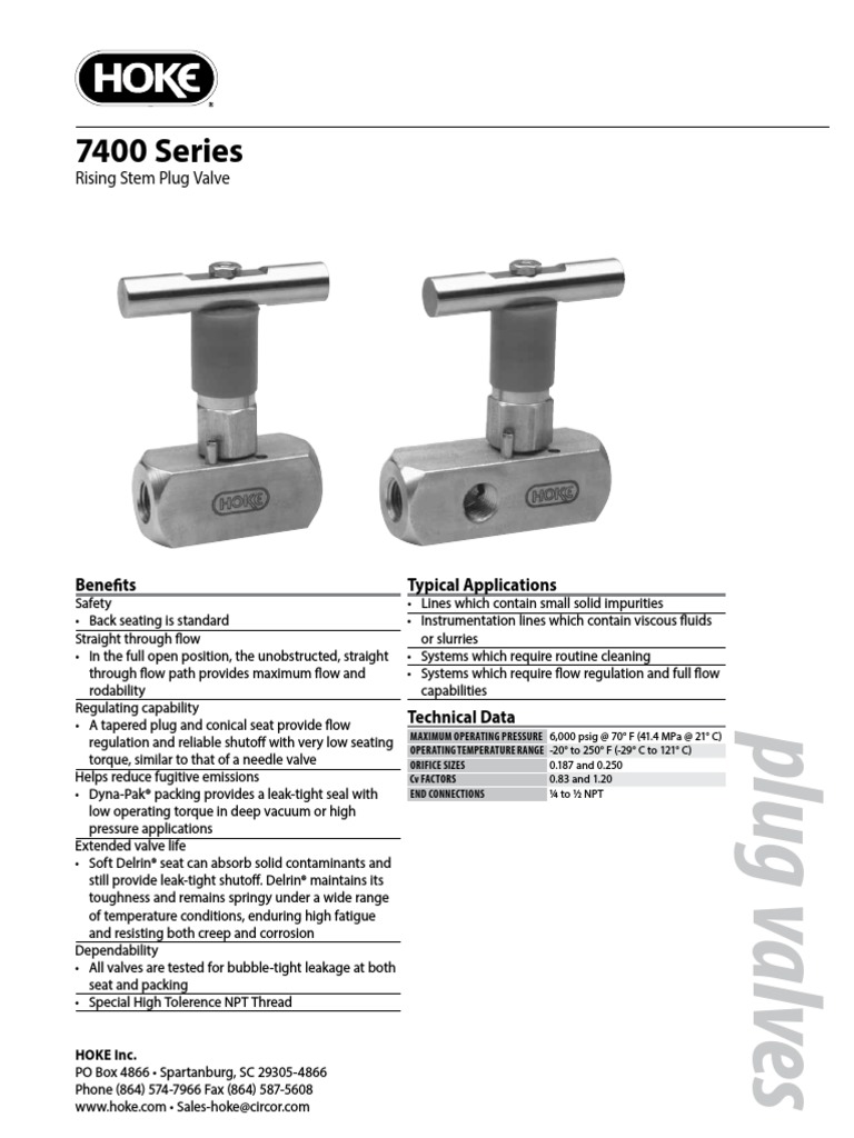 Catalog 78165ENG HOKE 7400 Series Plug Valves 01.2013 Valve