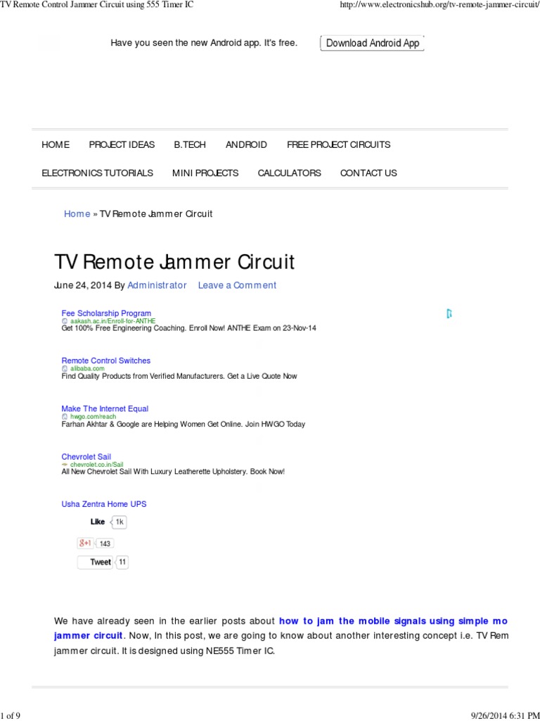 TV Remote Control Jammer Circuit Using 555 Timer IC PDF Remote