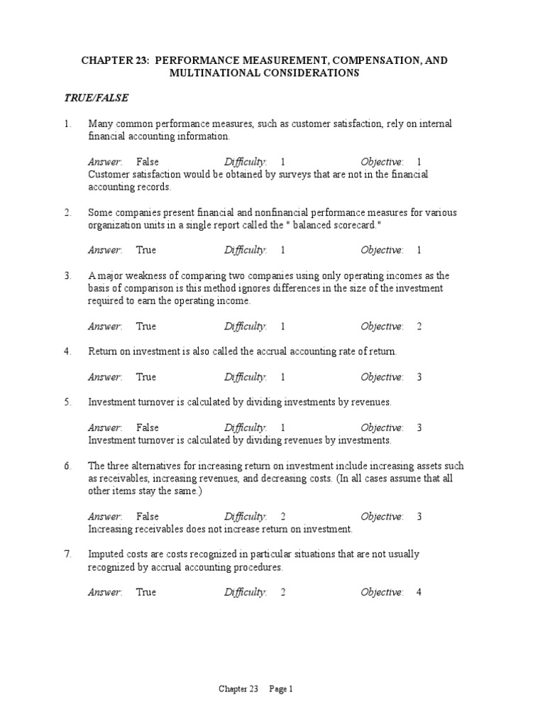 Ch23tif (Performance Measurement) | PDF | Revenue | Return On Investment