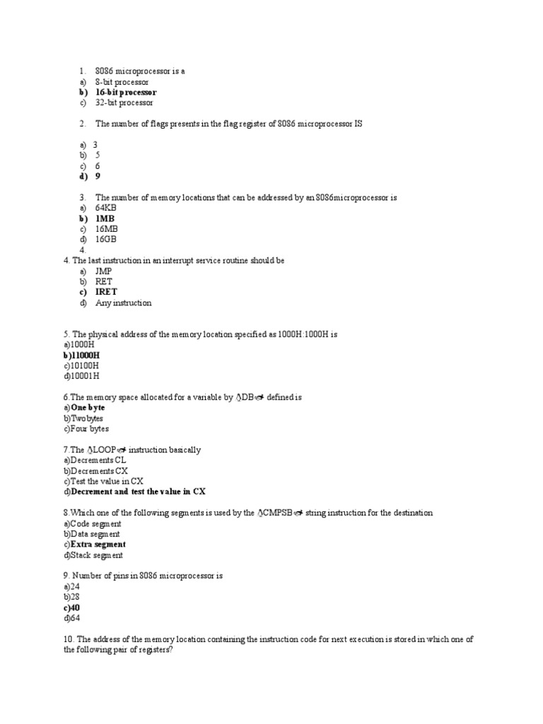 8086 Microprocessor Quiz Answers | PDF | Computers | Technology ...